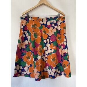 TALBOTS Tropical Floral Pull On Stretch Skirt - Orange, Pink, Blue, Green - XLp